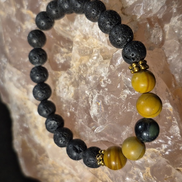 Kambaba jasper and petrified wood with lava beads - Picture 2 of 2